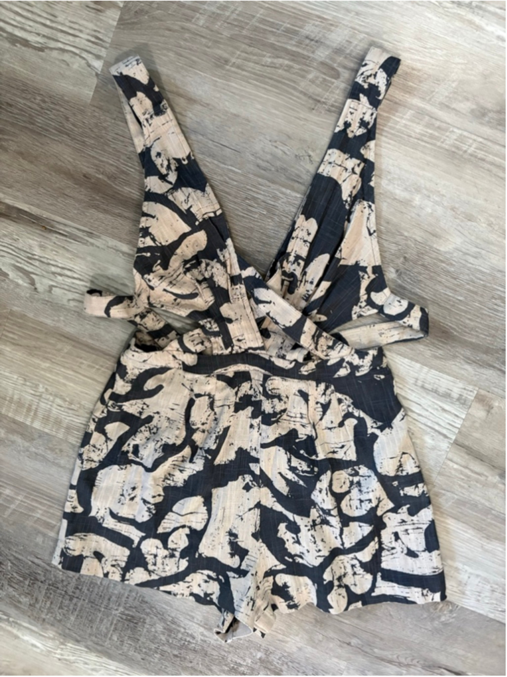 Free People Black and Cream Printed Sleeveless Romper